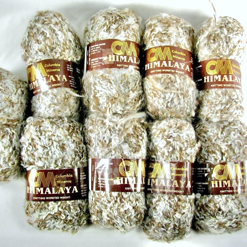 Vintage Columbia Minerva Himalaya Yarn Mohair Blend Browns White 50g Lot of 9